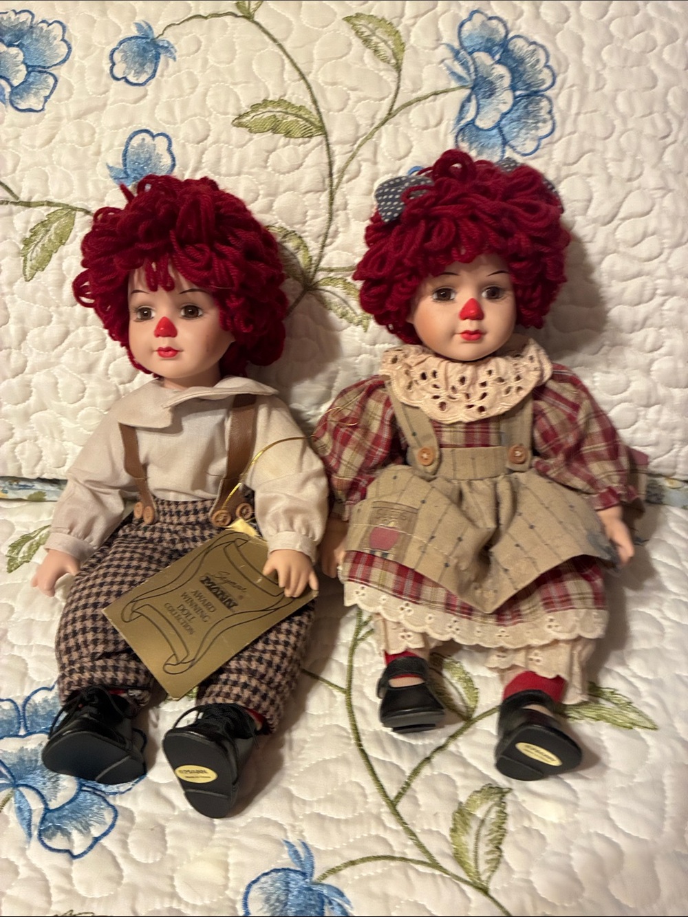 Seymour Mann -Pair of Porcelain Clown Dolls w/ Red Yarn Hair
